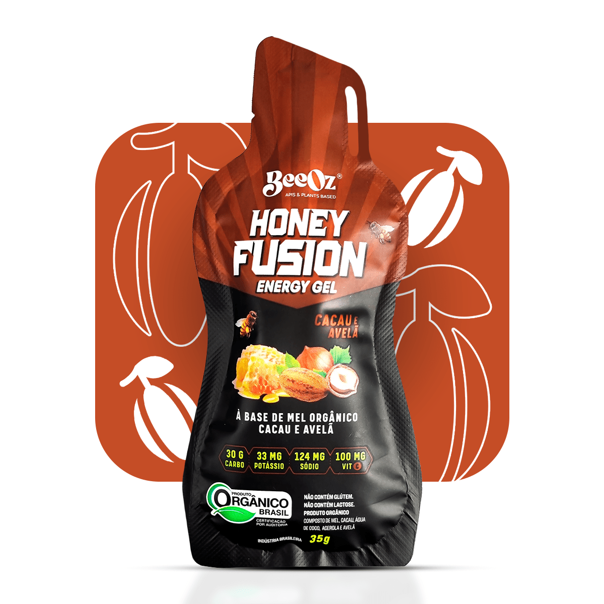 Honey Fusion Cacau & Avelã - Display com 12 sachês de 35g - BeeOz