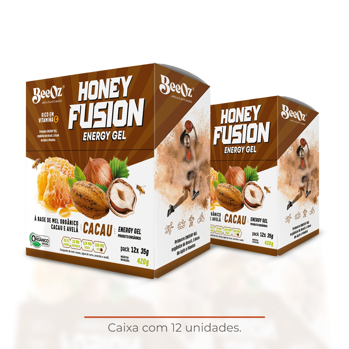 Honey Fusion Cacau & Avelã - Display com 12 sachês de 35g - BeeOz