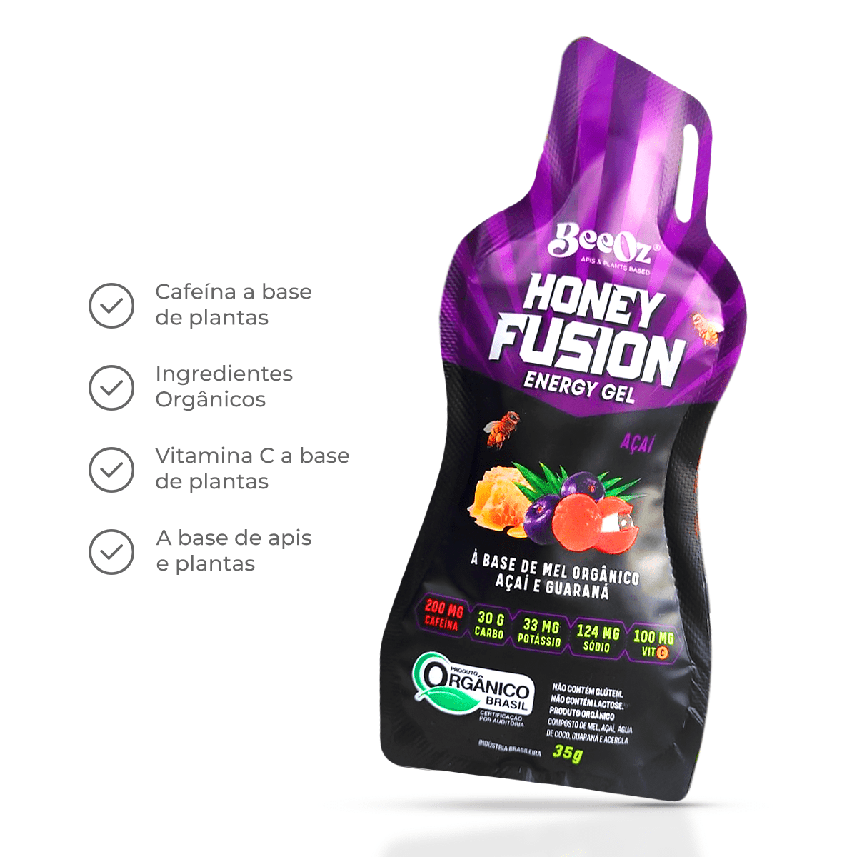 Honey Fusion Gel Açaí com 200mg de Cafeína - Display com 12 sachês de 35g - BeeOz