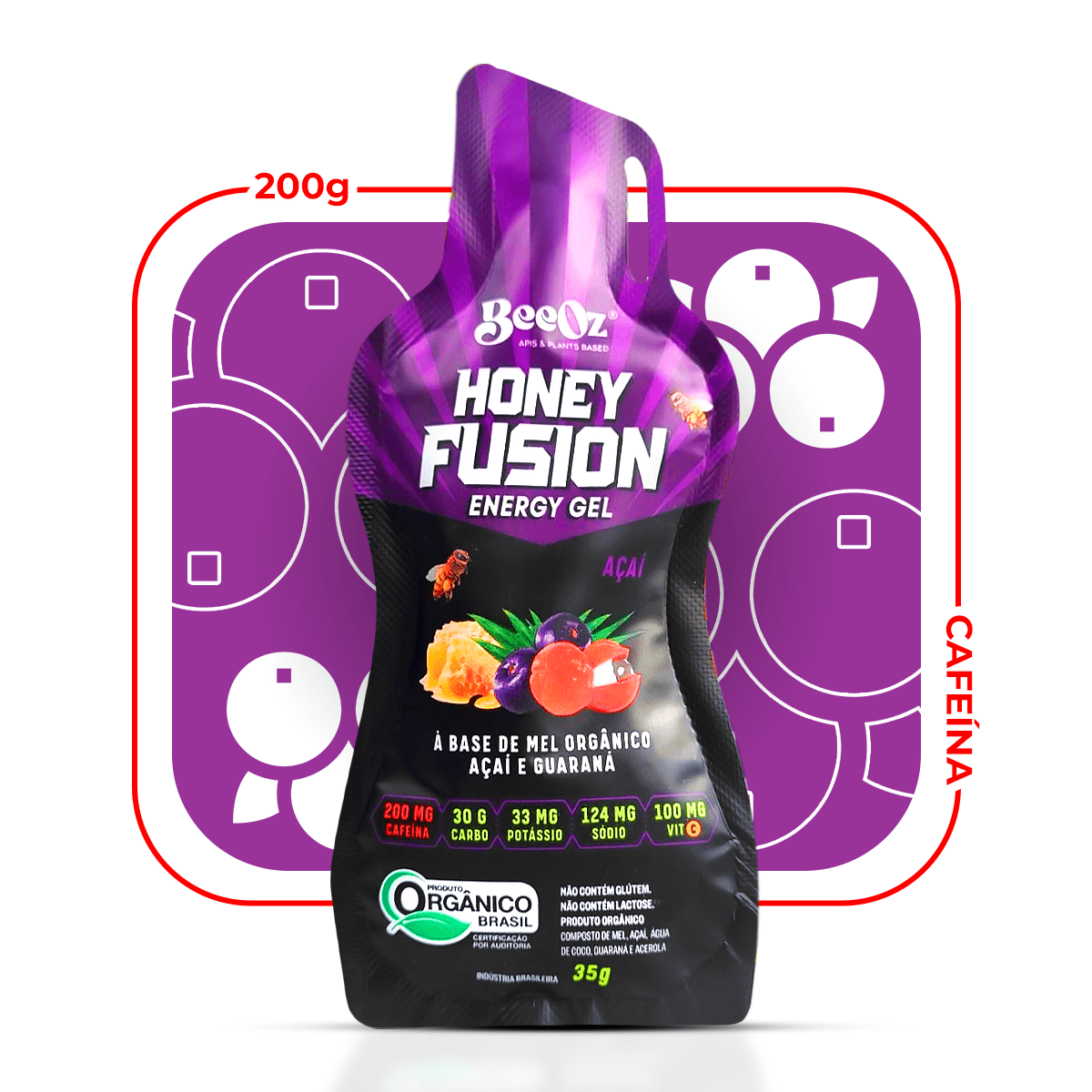 Honey Fusion Gel Açaí com 200mg de Cafeína - Display com 12 sachês de 35g - BeeOz