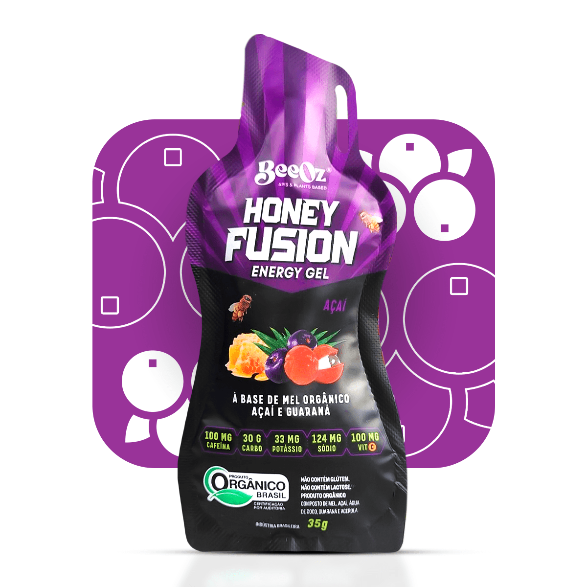 Honey Fusion Gel Açaí & Guaraná com 100mg de Cafeína - Display com 12 sachês de 35g - BeeOz