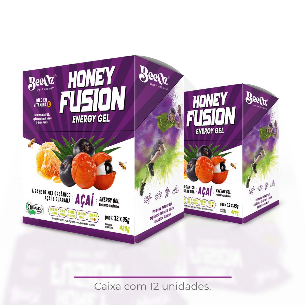 Honey Fusion Gel Açaí & Guaraná com 100mg de Cafeína - Display com 12 sachês de 35g - BeeOz