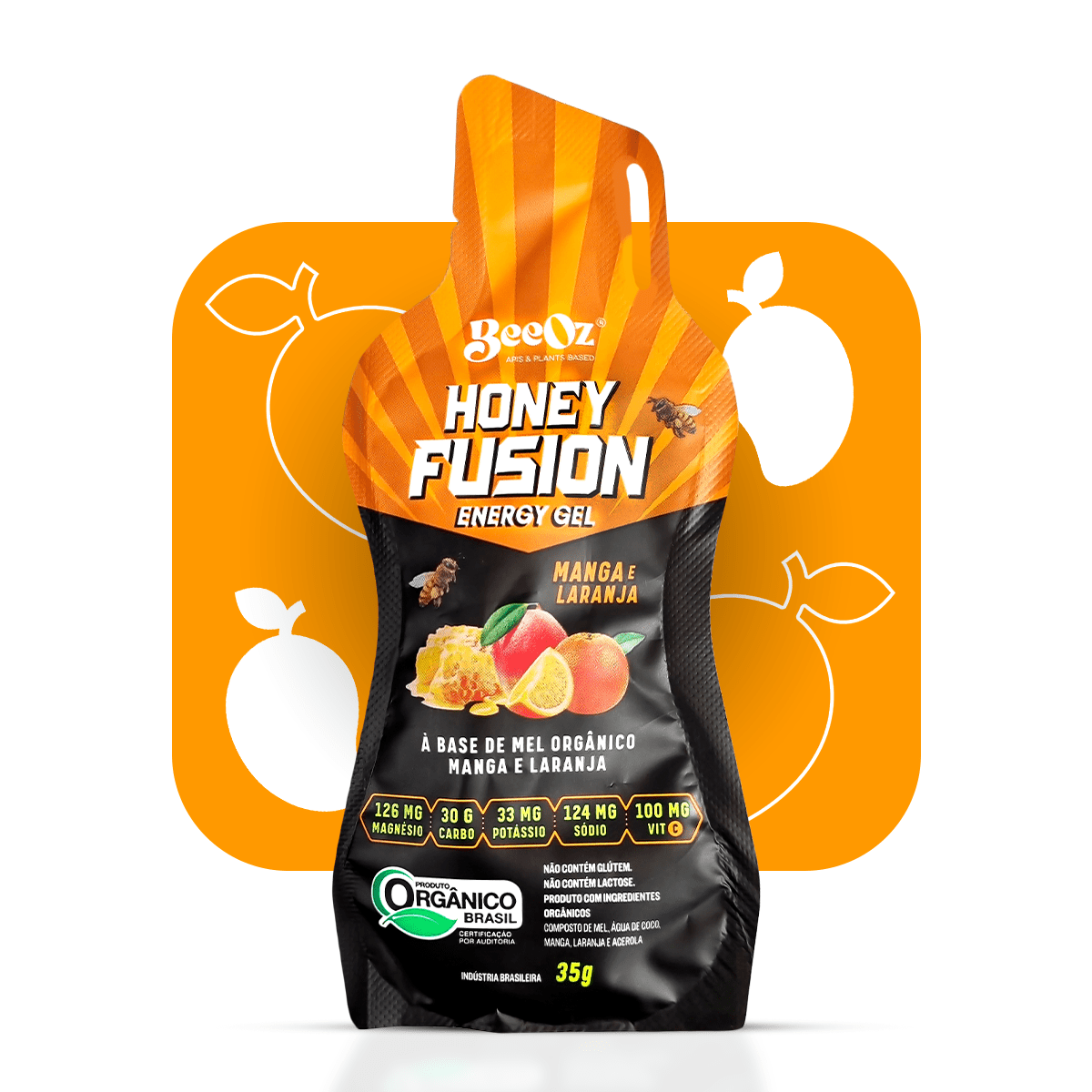 Honey Fusion Gel Manga com Laranja - Display com 12 sachês de 35g - BeeOz