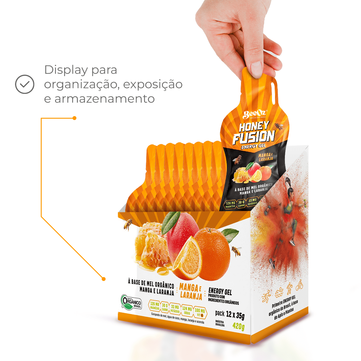 Honey Fusion Gel Manga com Laranja - Display com 12 sachês de 35g - BeeOz