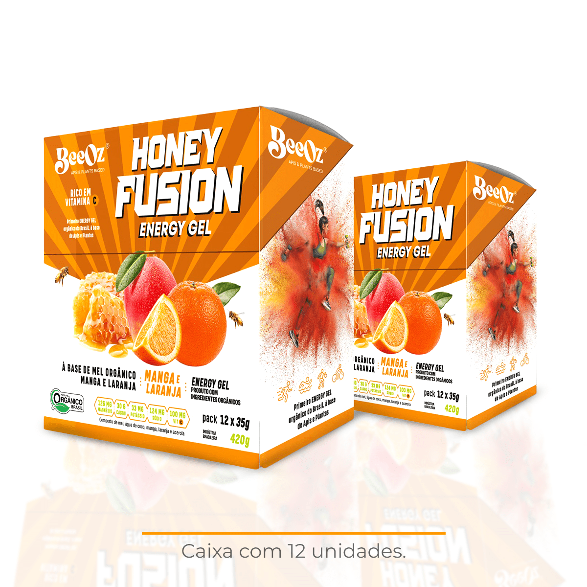 Honey Fusion Gel Manga com Laranja - Display com 12 sachês de 35g - BeeOz