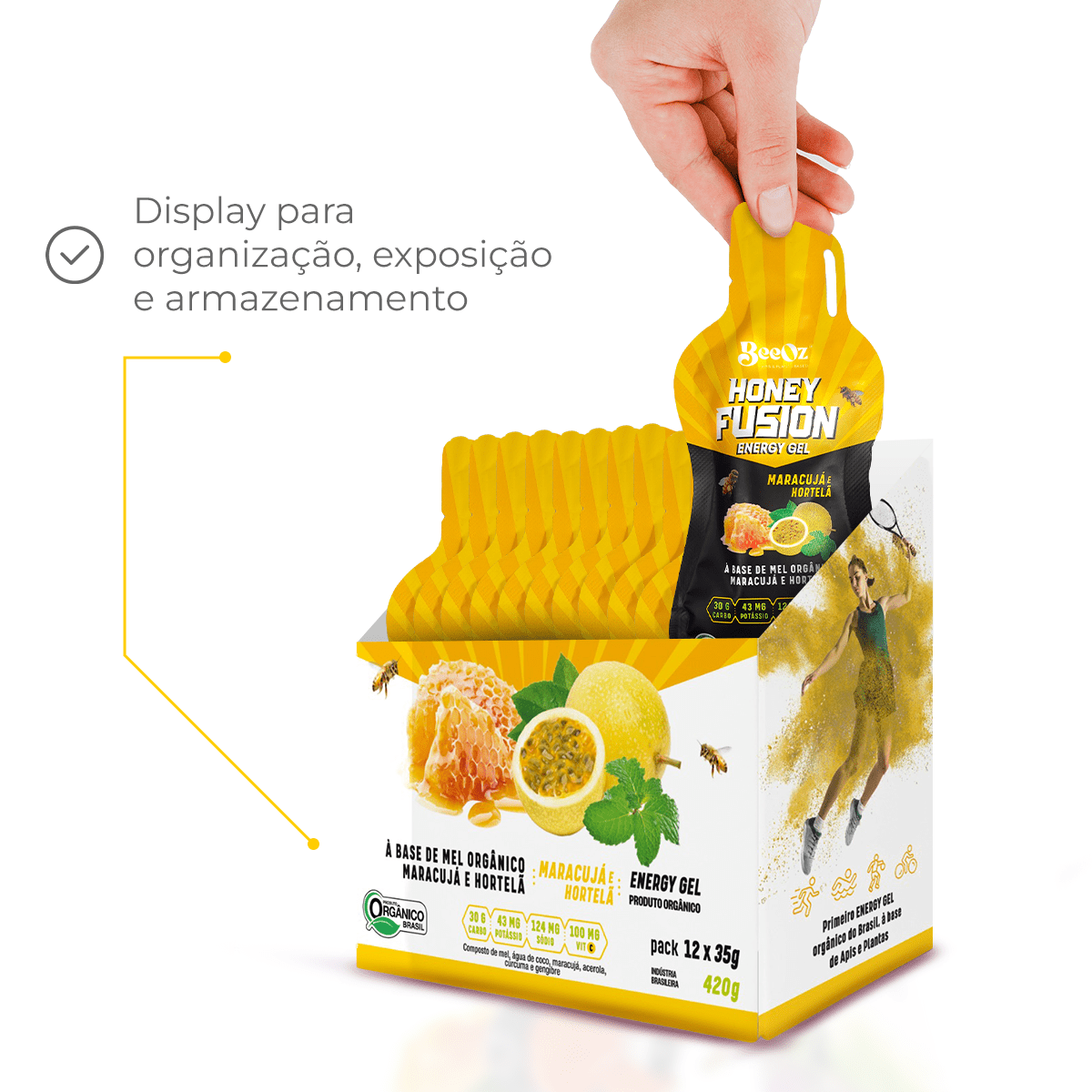 Honey Fusion Gel Maracujá com Hortelã - Display com 12 sachês de 35g - BeeOz