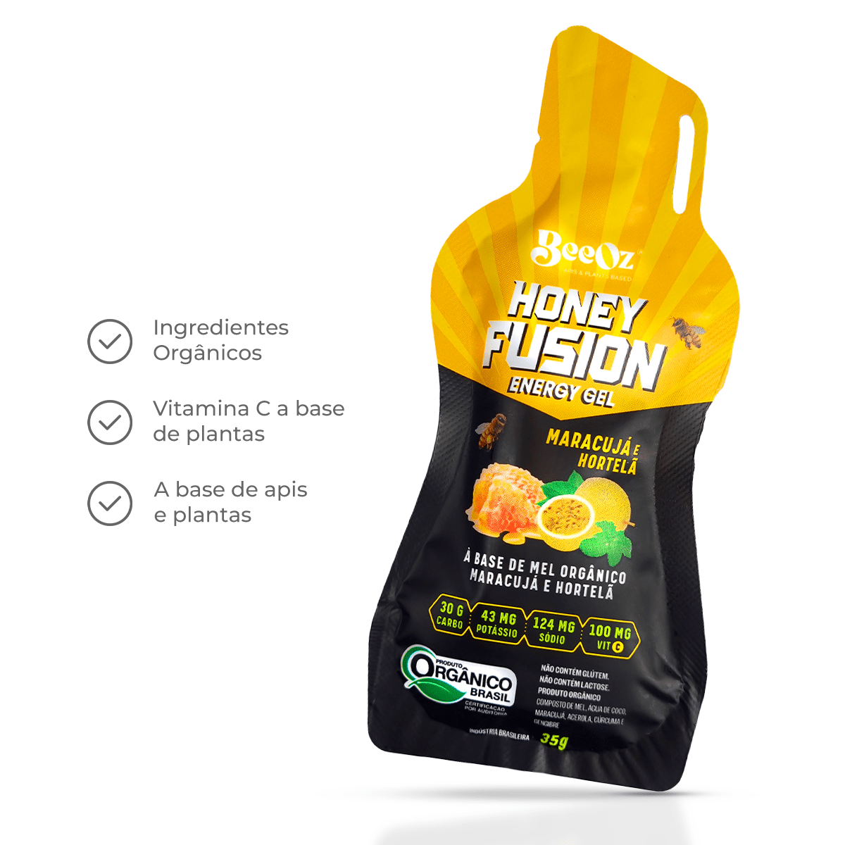 Honey Fusion Gel Maracujá com Hortelã - Display com 12 sachês de 35g - BeeOz