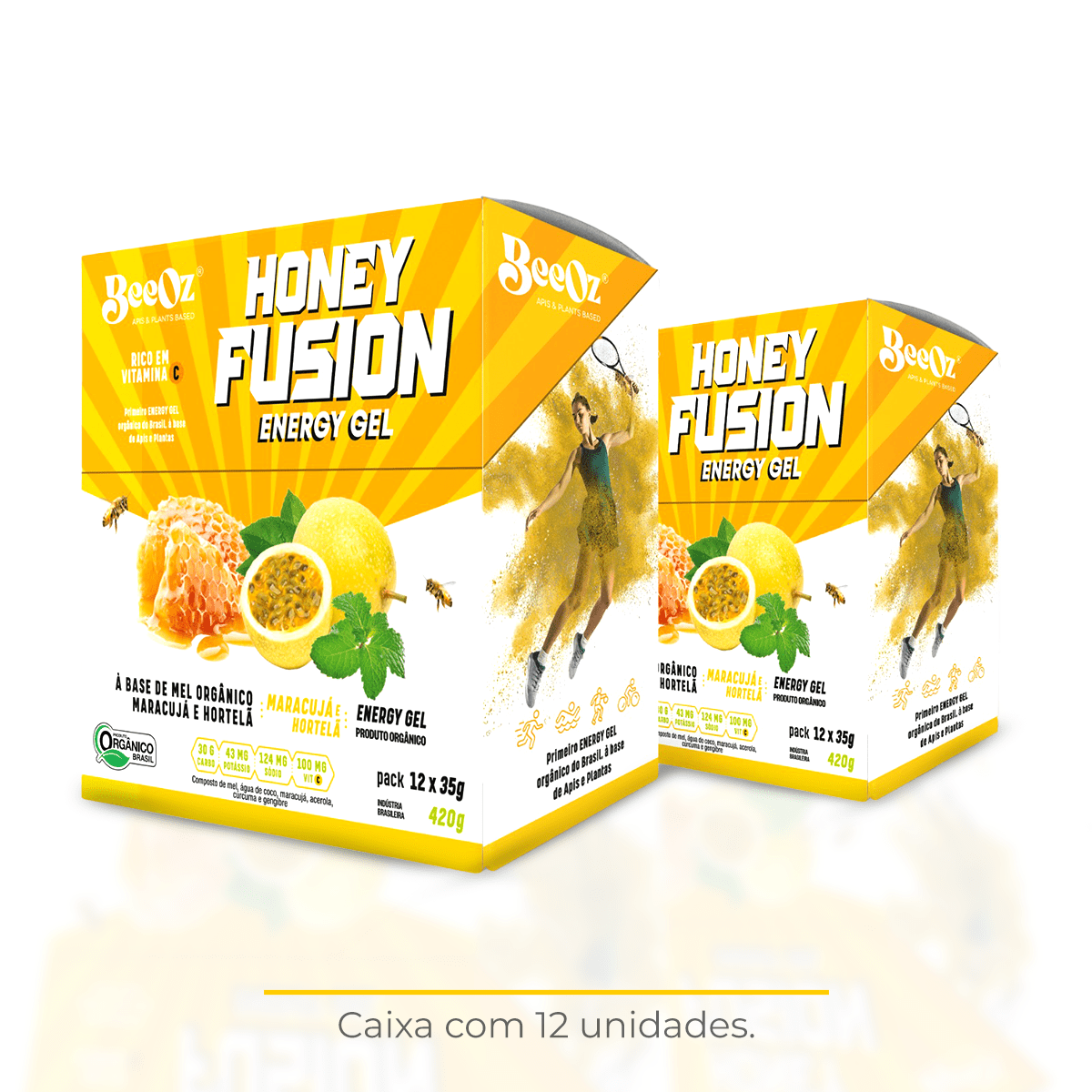 Honey Fusion Gel Maracujá com Hortelã - Display com 12 sachês de 35g - BeeOz