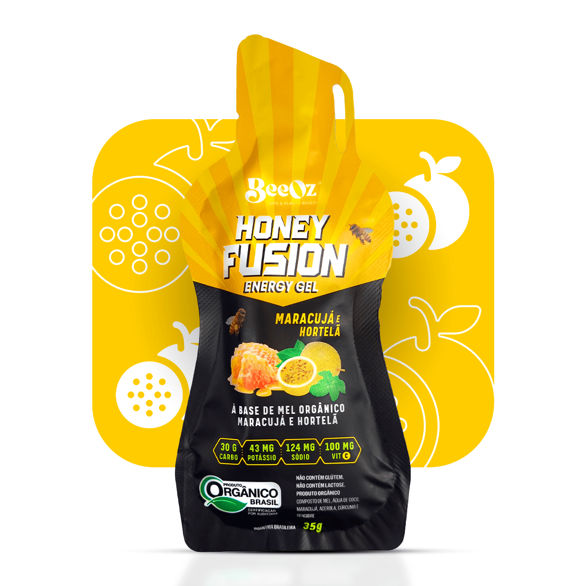 Honey Fusion Gel Maracujá com Hortelã - Display com 12 sachês de 35g - BeeOz